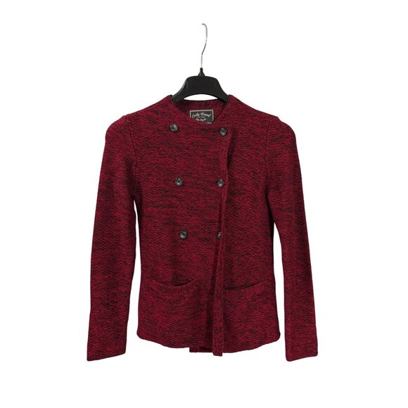 Lucky Brand Womens Red Black Button Front Cardigan Jacket M Cotton Blend - Picture 1 of 5